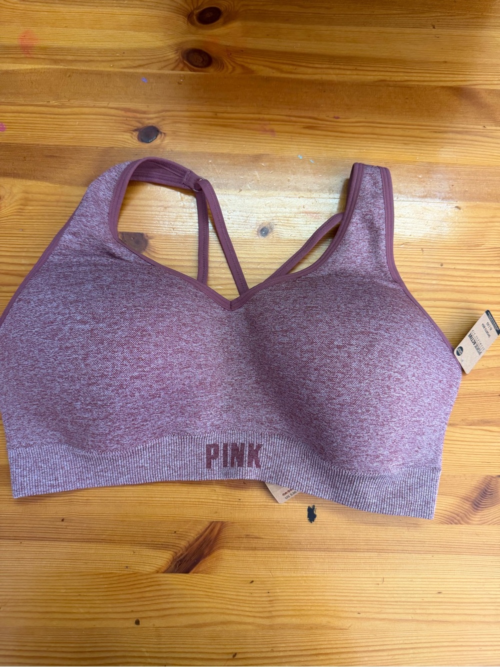 PINK Victoria's Secret Seamless Heathered Rose Sports Bra with Strappy Back XXL